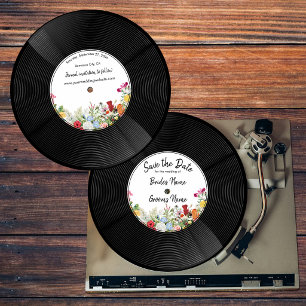 Invitation Jardin Floral Disque Vinyle Musique Mariage Vintag