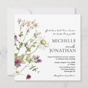 Invitation Jardin Floral Fleur sauvage simple Mariage chrétie