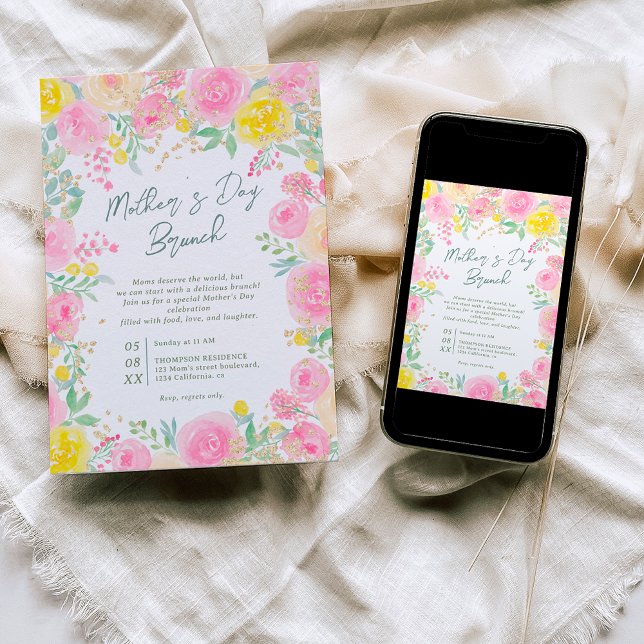 Invitation Jardin floral jaune rose jour de la fête des mères (Créateur téléchargé)