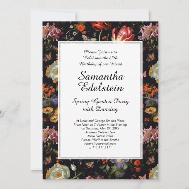 Invitation Jardin Floral Maximaliste Baroque Anniversaire (Devant)