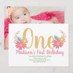 Invitation Jardin Floral Pink Party Premier anniversaire