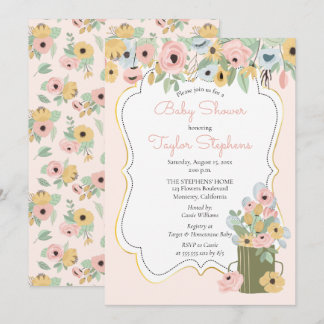 Invitation Jardin Floral rose | Baby shower de bouquet jaune