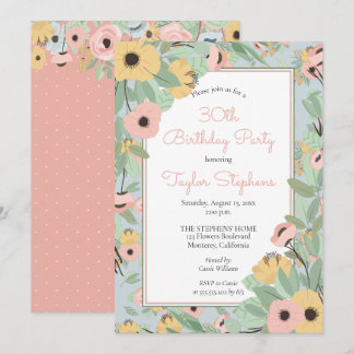 Invitation Jardin Floral rose | Bouquet jaune fête d'annivers