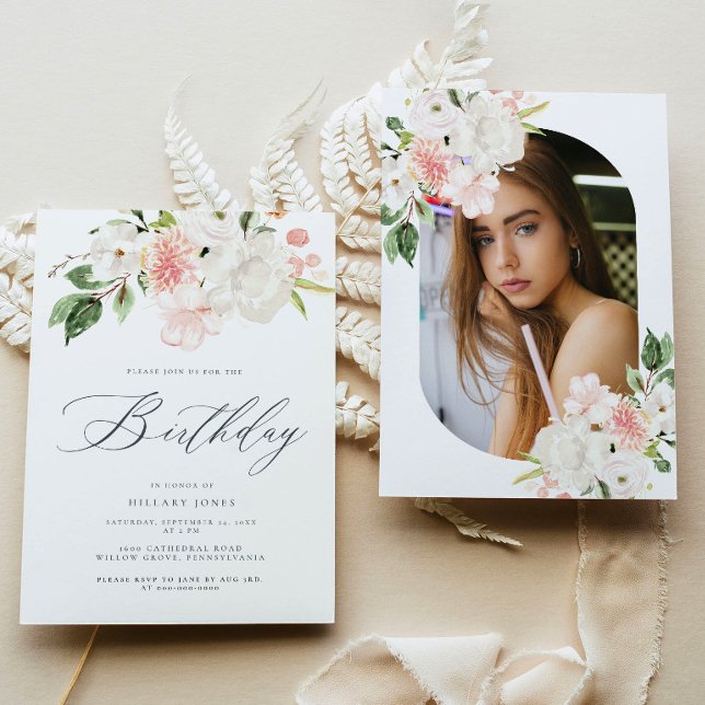 Invitation Jardin Floral Rose fête d'anniversaire (Créateur téléchargé)