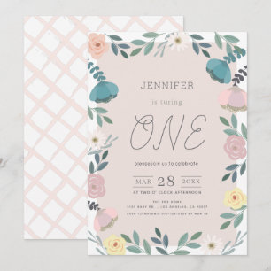 Invitation Jardin Floral rose GIrl 1er anniversaire