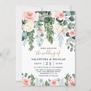 Invitation Jardin Floral rose pâle Rose Mariage d'aquarelle
