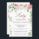 Invitation Jardin floral rose roux 60e fête d'anniversaire<br><div class="desc">Soirée féministe rustique et élégante de soixante ans avec des roses de pivoines peints à la main rose et rouge bordeaux avec des feuilles verts et du feuillage et avec un script de calligraphie chic et à la main élégante et élégante. Convient pour un printemps, un jardin d'été ou un...</div>