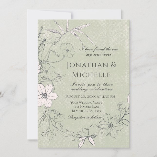 Invitation Jardin Floral rose vert Wreath Mariage chrétien (Devant)