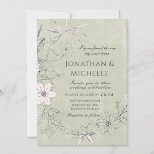 Invitation Jardin Floral rose vert Wreath Mariage chrétien