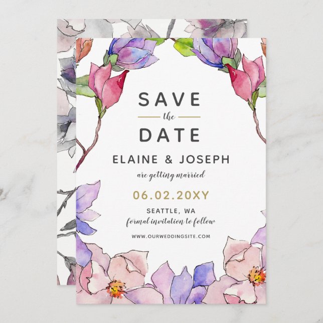 Invitation Jardin floral rose vierge Mariage botanique (Devant / Derrière)