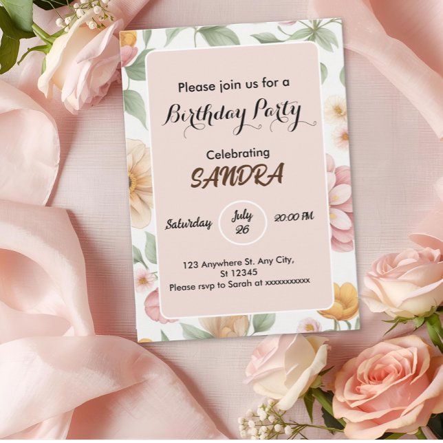 Invitation Jardin floral rose vif chic Anniversaire (Créateur téléchargé)