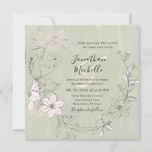 Invitation Jardin Floral Vert rose Mariage chrétien