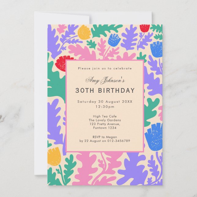 Invitation Jardin Floral Vibrant 30e Anniversaire (Devant)