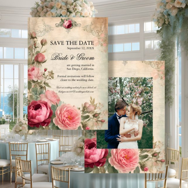 Invitation Jardin Floral Vintage Élégant Rose antique (Créateur téléchargé)