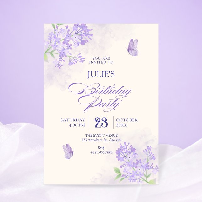 Invitation Jardin floral violet pour anniversaire (Créateur téléchargé)