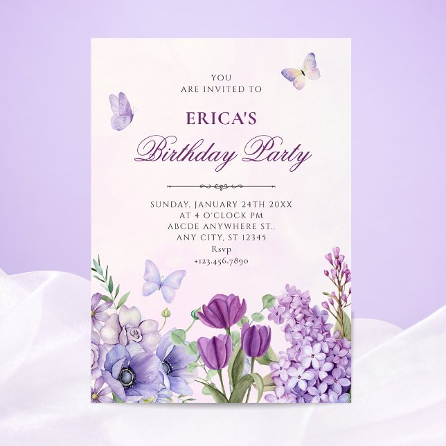 Invitation Jardin floral violet pour anniversaire (Créateur téléchargé)