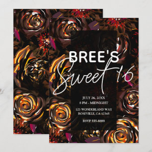 Invitation Jardin foncé Autumn Flowers Fall Sweet 16 Party