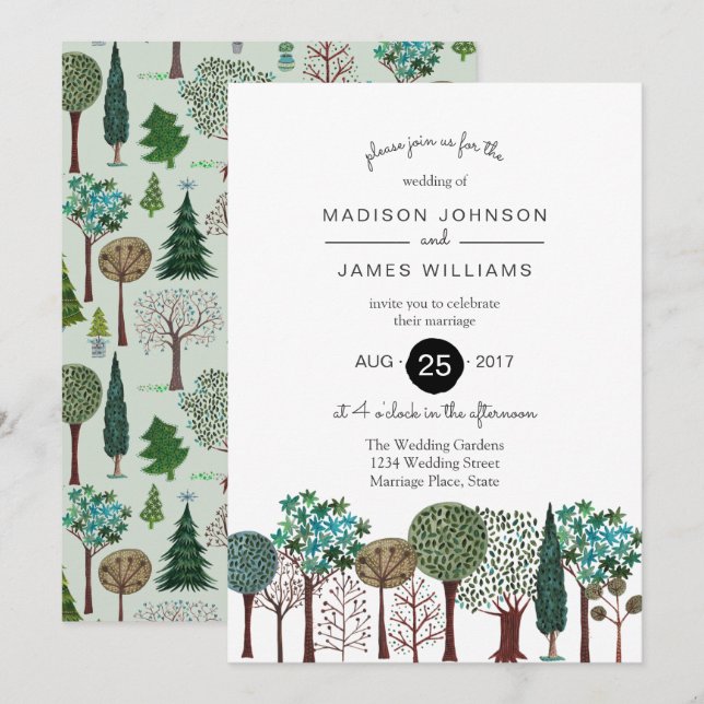 Invitation Jardin forestier des arbres Mariage des bois | Inv (Devant / Derrière)