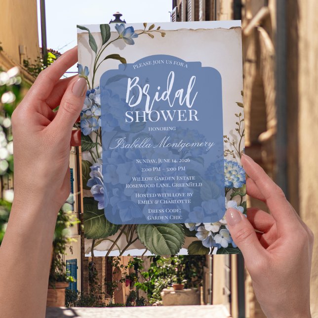 Invitation Jardin Français Mariage sous la pluie d'Hydrangea  (French Garden Blue Hydrangea Bridal Shower Invitations
)