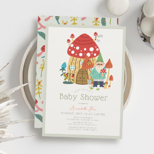 Invitation Jardin Gnome Champignons Green Baby shower garçon