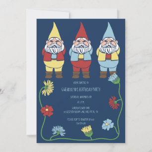 Invitation Jardin Gnomes et Fleurs sur mesure fête d'annivers