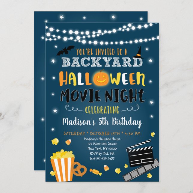 Invitation Jardin Halloween Soirée cinéma Anniversaire (Devant / Derrière)