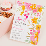 Invitation Jardin jaune rose floral chic Sweet 16<br><div class="desc">Jardin jaune rose floral aquarelle Sweet 16 anniversaire de fête Invitation,  avec des roses rose peintes à la main,  tournesols jaunes,  et d'autres jolies fleurs de jardin avec une police de police de script moderne.</div>