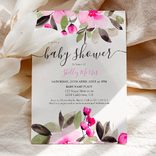 Invitation Jardin joli baby shower d'aquarelle fleurie rose