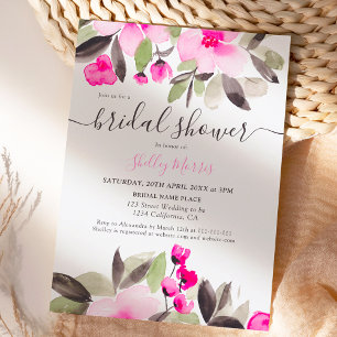 Invitation Jardin jolie aquarelle rose fleurie douche nuptial