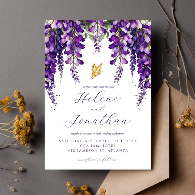 Invitation Jardin Lavande Aquarelle Florale Élégant Mariage (Garden Lavender Watercolor Floral Elegant Wedding Invitation)