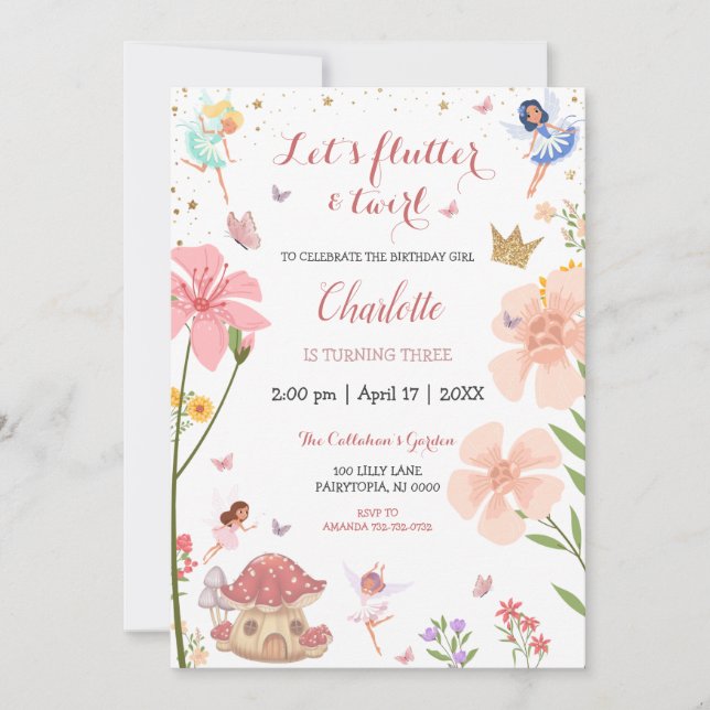 Invitation Jardin magique enchanté Forêt de fées Anniversaire (Devant)