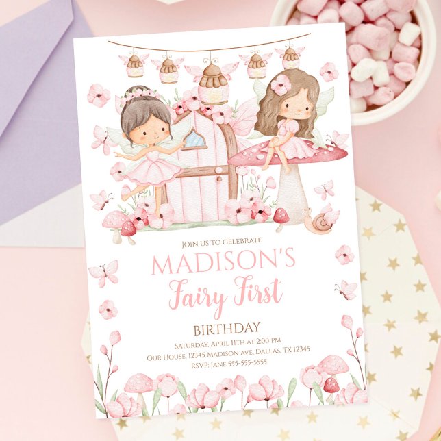 Invitation Jardin Magique Fée Fille Premier Anniversaire (Créateur téléchargé)