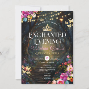 Invitation Jardin magique Quinceañera 15 Anos Fleurs Or