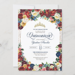 Invitation Jardin magnifique Royal Bleu Rouge Floral Quincean