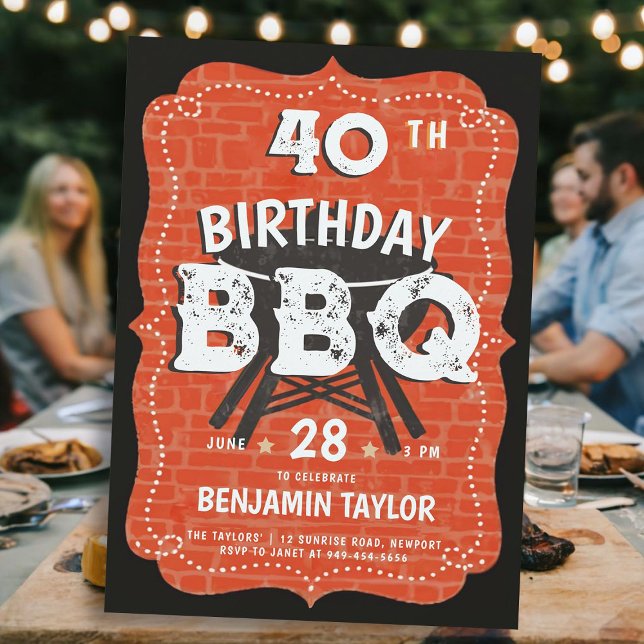Invitation Jardin masculin Anniversaire BBQ Party Rustic Blac (mens birthday party invitations backyard bbq barbeque rustic vintage country milestone personalized )