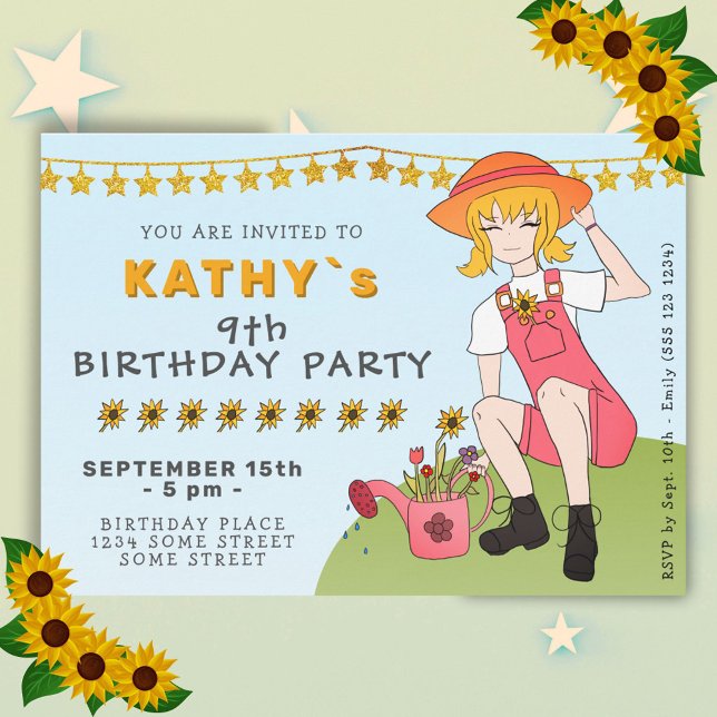 Invitation Jardin mignon fille avec fleurs Anniversaire (Créateur téléchargé)
