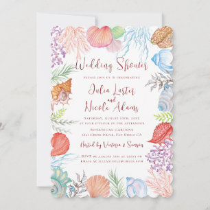 Invitation Jardin moderne Dusty Blue Sea Shell Beach Mariage