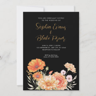 Invitation Jardin moderne orange et rose Mariage noir