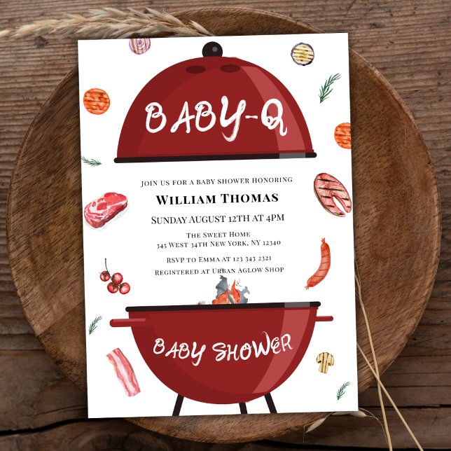 Invitation Jardin moderne rustique BBQ Baby Q Baby shower (Rustic Modern Backyard BBQ Baby Q Baby Shower Invitation)