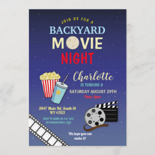 Invitation Jardin Movie Night Party Anniversaire Popcorn