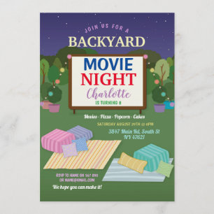 Invitation Jardin Movie Night Party Anniversaire Popcorn Film