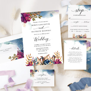 Invitation Jardin mystique violet, bleu, Turquoise et Mariage