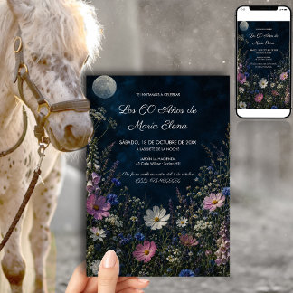 Invitation Jardin nocturne floral Anniversaire 60 Ans Femme