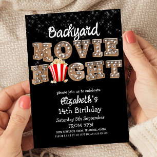 Invitation Jardin Nuit de cinéma Popcorn Marquee Lights