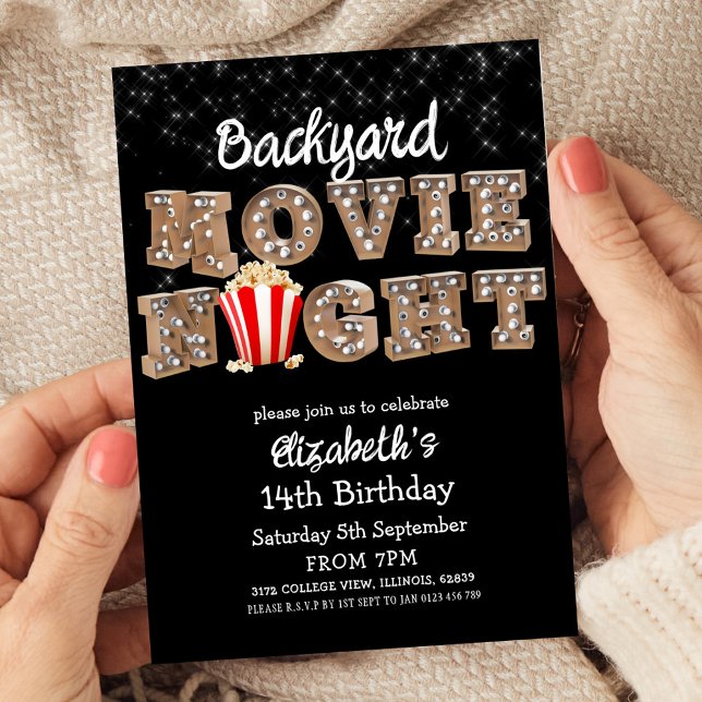 Invitation Jardin Nuit de cinéma Popcorn Marquee Lights (Créateur téléchargé)