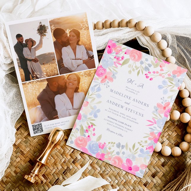 Invitation Jardin pastel fleurs sauvages photos Qr code maria (Créateur téléchargé)