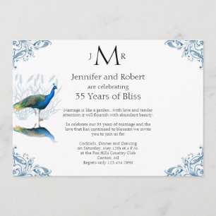 Invitation Jardin Peacock en Blue Mariage Anniversaire