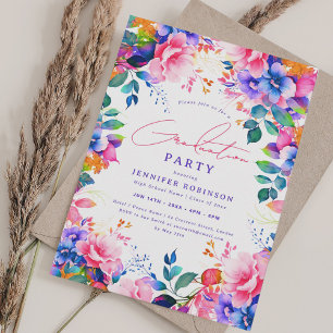 Invitation Jardin peint brillant Fête de Graduation Florale