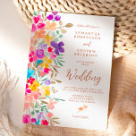 Invitation Jardin peint fleur sauvage script photo mariage<br><div class="desc">Un jardin de fleurs sauvages peintes à la main,  moderne et délicate,  dans les tons vifs,  rose,  rouge,  bleu,  jaune et vert,  avec une police de caractères élégante pour célébrer votre mariage extérieur d'été dans le style. Ajoutez votre photo à l'arrière !</div>