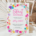 Invitation Jardin peint Pré fleur sauvage Sweet 16<br><div class="desc">Apportez la beauté d'un fleur sauvage dans votre fête de 16 ans Sweet avec cette eau-jardin peinte à la main moderne et délicate,  des fleurs sauvages dans les tons vifs,  rose,  rouge,  bleu,  jaune et vert,  avec une police de caractères de brosse élégante</div>